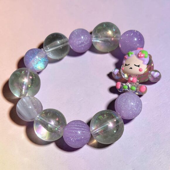 Handmade Jewelry - Handmade Kawaii Beaded Bracelet Pastel Purple Iridescent Cute Character Charm